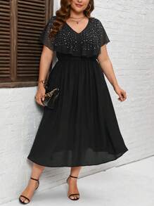SHEIN Clasi Plus Size Rhinestone Decorated Dress - Black - View 7