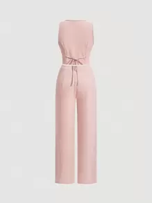 SHEIN MOD Women's Solid Colored Vest And Pants Two Piece Set - Pink - View 2