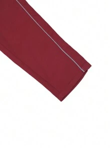 Manfinity LEGND Men's Loose Fit Cargo Pants With Contrast Piping, Flap Pockets, Side Drawstring Waist - Burgundy - View 6