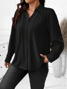 Elenzga 大尺碼純色長袖襯衫