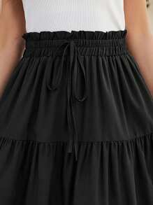 女士纯色层叠荷叶边弹力腰度假裙