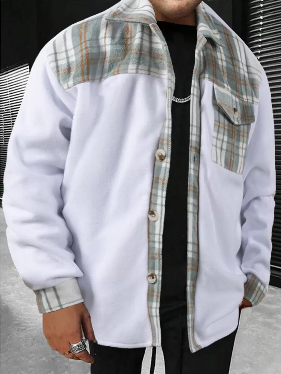 Manfinity Homme Men's Plaid Flip Pocket Shacket - Multicolor - View 1