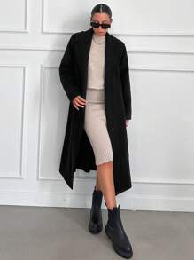 EURMUSE Lapel Collar Belted Wrap Coat