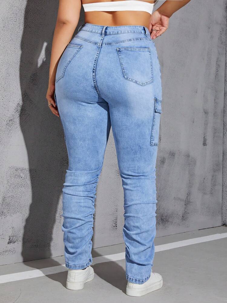 Plus Size Skinny Jeans With Pocket Decoration