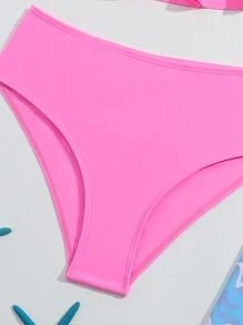 SHEIN Tween Girls' Marble Print Raglan Long Sleeve Top, Long Pants, Briefs Tankini Swimwear Set - Pink - View 4