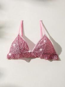 SHEIN Women's Sequin Decorated Bra - Pink - View 3