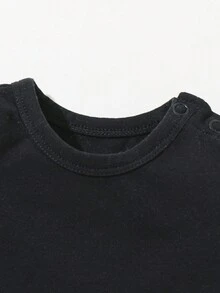 SHEIN Bé gái sơ sinh Dệt kim Mềm mại Ruffle Tay áo dài Áo liền quần chặt Hai chiếc Bộ - Nhiều màu - Xem 4