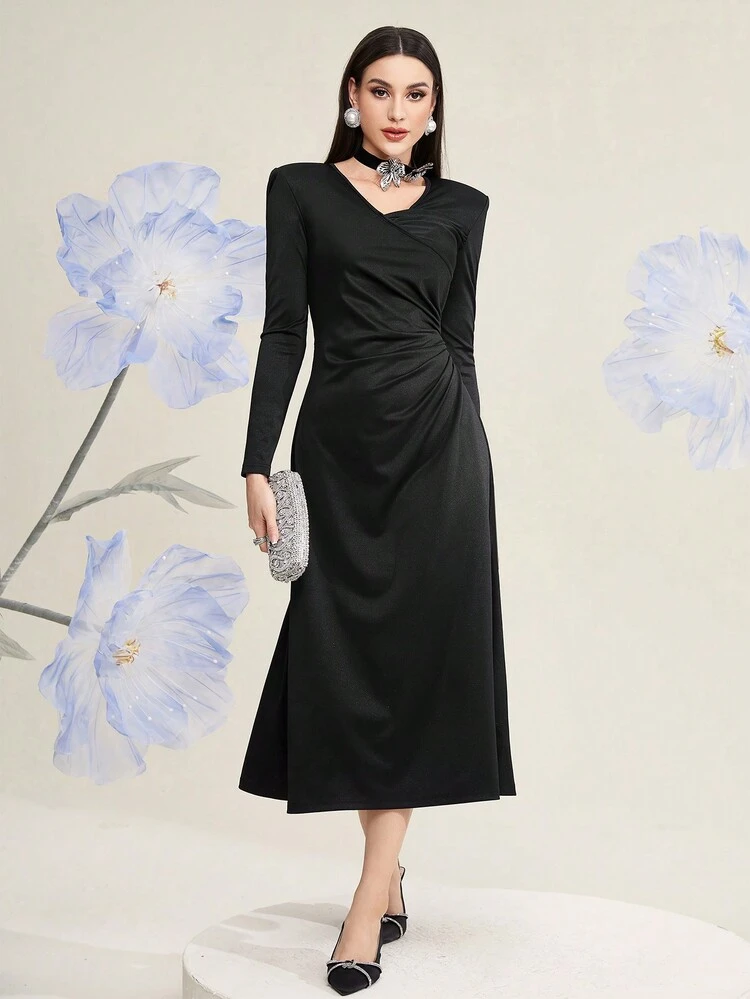 Women'S Solid Color Pleated Dress
