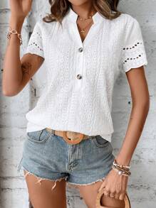 EMERY ROSE Camiseta De Mujer Con Escote De Muesca Bordada - Blanco - Ver 5