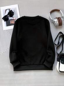 Men's Letter Print Drop Shoulder Round Neck Sweatshirt - Black - View 2