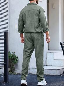 Manfinity Homme Juego De Baggy De Dos Piezas Para Hombre De Camisa Y Pantalón De Chándal Con Parches En Los Bolsillos - Verde militar - Ver 2