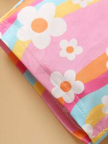 小女孩花卉條紋印花無袖上衣和短褲套裝 - 粉色 - 查看 3