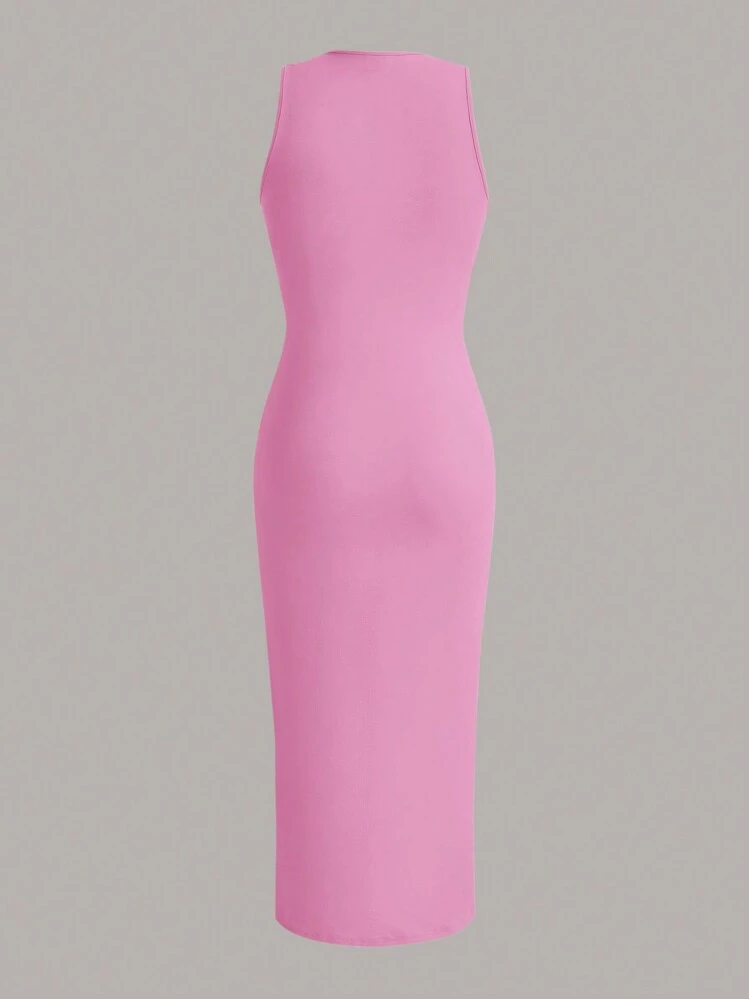 shein pink bodycon dress SHEIN MOD Sleeveless Knitted Hot Pink Colorblock Bodycon Midi Dress For  Women,Elegant Ruched Asymmetrical One Shoulder Light Pink,Summer,70s,Night  Out,Party