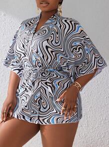SHEIN Swim Curve Áo choàng kimono in hoa cỡ lớn cho nữ mùa hè - Nhiều màu - Xem 3