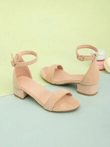 1雙孩童簡約純色杏色高跟涼鞋,女孩專用 - 杏色 - 查看 2