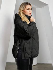 Astrid 女式大碼純色帽衫拉鍊前墊充外套 - 黑色 - 查看 3