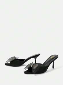 CUCCOO CHICEST 網眼蝴蝶結裝飾女士細高跟涼鞋 - 黑色 - 查看 1