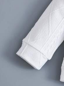 SHEIN 男童圓領提花休閒舒適度假運動服衛衣 - 白色 - 查看 4