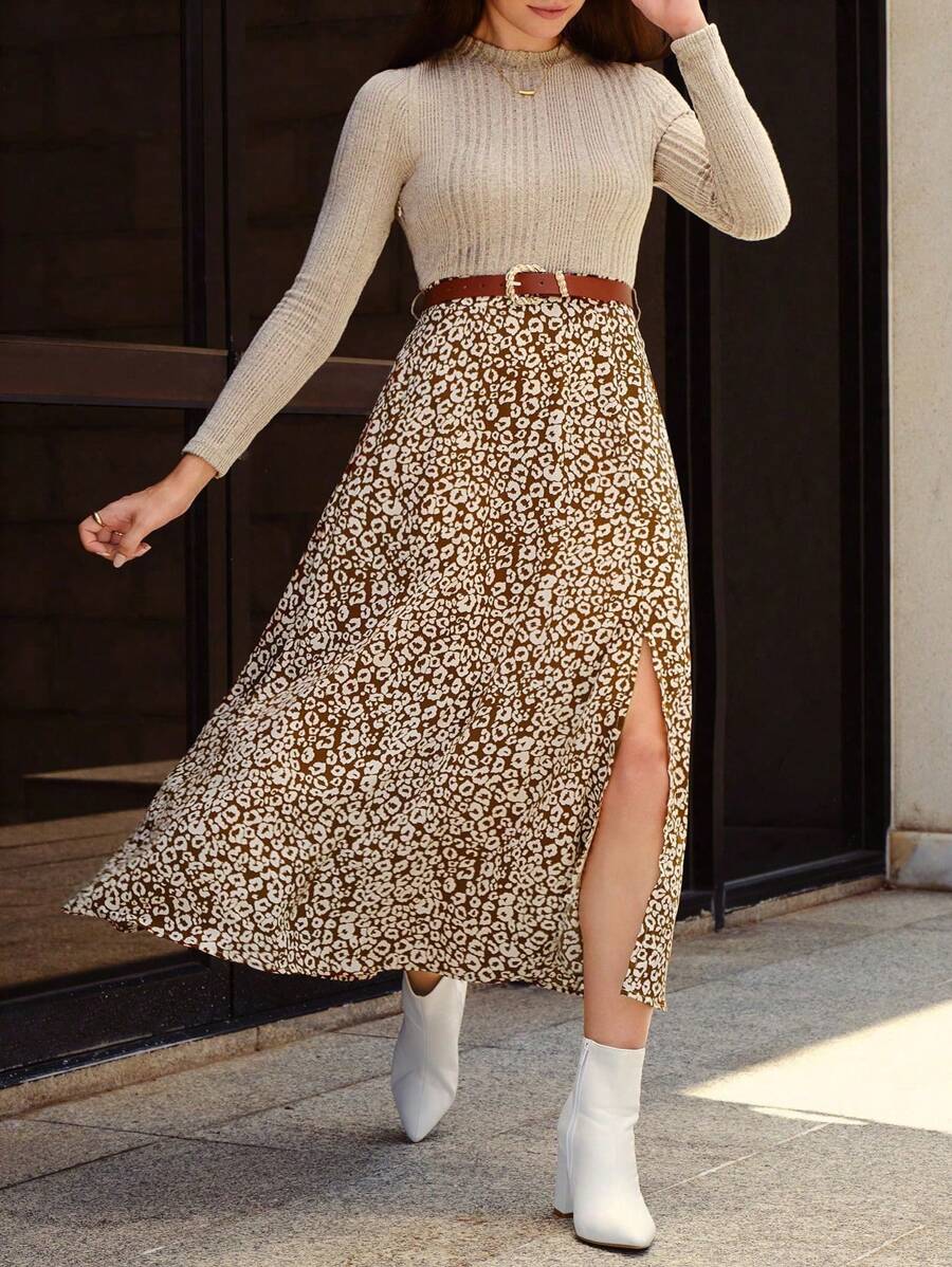 SHEIN Frenchy Plus Size Leopard Print Belted Dress - Multicolor - View 1