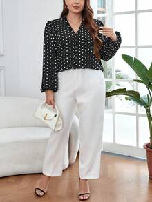 SHEIN Privé 女士大尺碼圓點燈籠袖襯衫 - 黑與白 - 查看 6