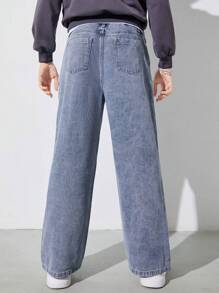 SHEIN Jeans Rectos Básicos Sueltos Y Confortables Para Adolescentes