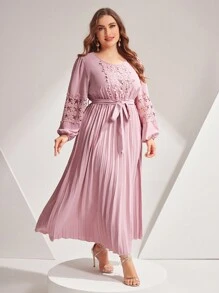 Modelyn Của phụ nữ Kích thước lớn Vá lại Ren Váy có thắt lưng - Bụi hồng - Xem 6