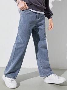 SHEIN Jeans Rectos Básicos Sueltos Y Confortables Para Adolescentes