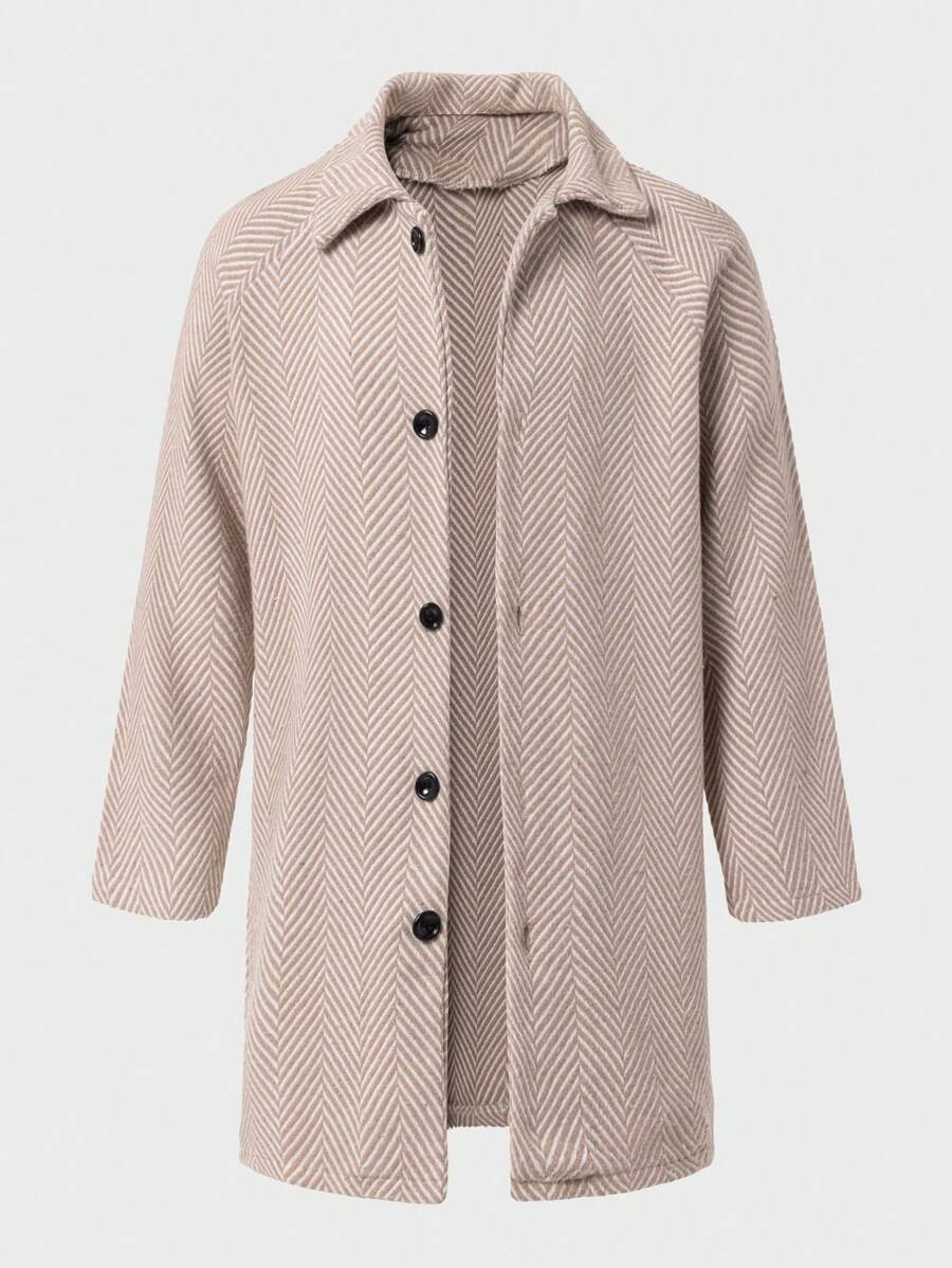 SHEIN Cottnline Men'S Herringbone Pattern Raglan Sleeve Overcoat - Beige - View 1