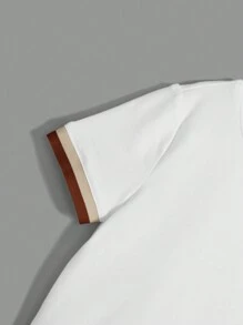 SHEIN Leap Crew 幼童男童馬術印花條紋綾綢t卹,帶織釦口袖頭,多款可選