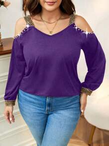 Calvaya 大尺碼無袖t恤,露肩設計,還帶有珠飾 - 紫色 - 查看 5