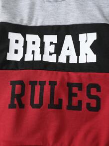 男童字母印花撞色连帽衫和运动裤套装 - 酒紅色 - 查看 5