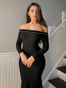 Aloruh 女款露肩魚尾下擺連身裙 - 黑色 - 查看 3