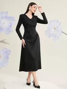 Modelyn Vestido Plisado De Color Sólido Para Mujer