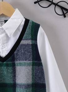 SHEIN Camisa De Cuadros 2 En 1 Para Niños (pequeños) - Multicolor - Ver 3