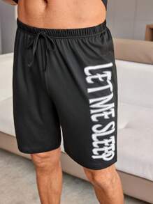 Conjunto De Pijama Para Hombres Con Impresión De Lema En Manga Corta Y Pantalones Cortos
