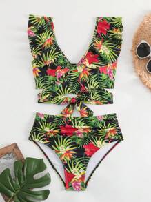Swim Vcay Ngẫu nhiên Bản in nhiệt đới Quấn chéo Bộ Bikini Với Ruffled Hem Đồ trang trí Lễ hội hóa trang - Nhiều màu - Xem 7