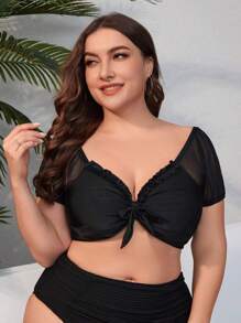 Swim Lushoire Summer Beach Plus Size Women's Knotted Swimwear Top