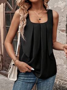 SHEIN LUNE Của phụ nữ Xếp li Áo ba lỗ Áo - màu đen - Xem 1