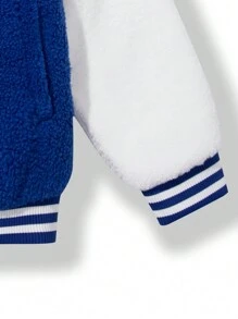 男款顏色拼接絨毛外套,繡有字母 - 藍色 - 查看 4