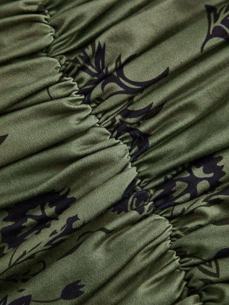 Plus Size Floral Print Ruffled Hem Cami Dress With Pleats