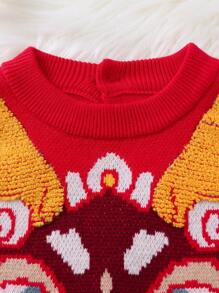 Hàng mới đến Mùa Thu Mùa Đông Hoạt hình Mô hình Dễ thương Áo len Đối với Bé trai - Đỏ - Xem 3