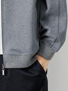 男士撞色立領拉鍊夾克 - 灰色 - 查看 3