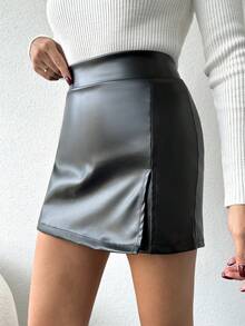 EURMUSE Women's Pu Leather Skorts - Black - View 4