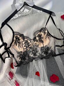 Myrelith 花卉刺绣网眼文胸内衣
