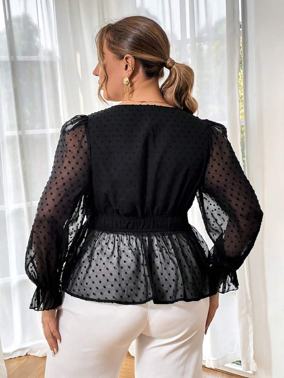 Plus Size Women'S Polka Dot Mesh Top