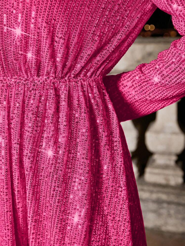 shein sequin dress long sleeve sale SHEIN Frenchy Ladies' Sparkly Long Sleeve Dress Christmas Winter Party  Sequin Glitter New Year