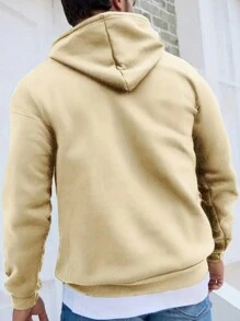 Men's Teddy Bear Print Hoodie With Thermal Lined - Apricot - View 2