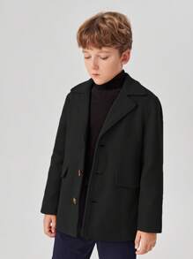 SHEIN 青少年男孩纯色正装休闲夹克，英伦风 - 黑色 - 查看 6