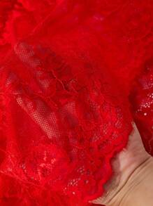 SHEIN Ropa Interior De Encaje Sexy Para Mujeres De Talla Grande - Rojo - Ver 3