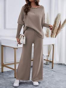 SHEIN Essnce 2入組純色毛衣套裝 - 深灰色 - 查看 5